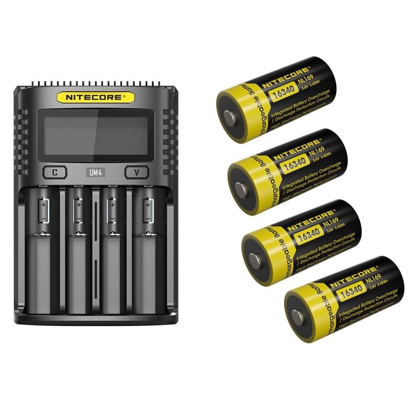 Nitecore-Akku-Bundle-UM4 USB-Ladegeraet-+-4x-16340-950mAh-Akkus